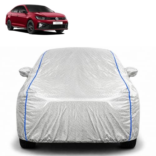 Image of Waterproof Car Cover for Volkswagen Virtus | All Weather Protection | UV Resistant & Dustproof | Soft Cotton Lining to Prevent Scratches | Triple Stitched with Mirror Pockets & Elastic Hem