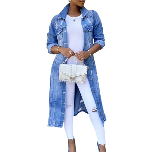 watersouprty Women's Fashion Ripped Holes Button Down Maxi Long Denim