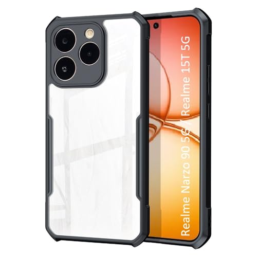 Image of NSTAR Shock Proof Clear Protective Back Case for Realme Narzo 90 5G / Realme 15T 5G | Acrylic Crystal Clear 360 Degree Protection- (PC & TPU, Black Bumper)
