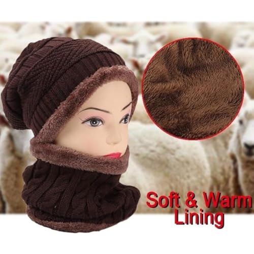 Image of Woolen Winter Cap with Neck Scarf for Boys and Girls /Kids Winter Cap (Age 5-14 Years)