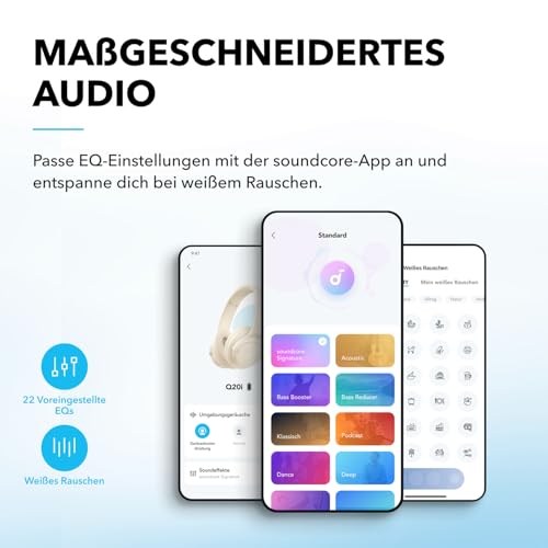 soundcore by Anker Q20i kabelloser Bluetooth Over-Ear-Kopfhörer mit Hybrid Active Noise Cancelling, 40h Spielzeit im ANC-Modus, Hi-Res Audio, tiefer Bass, Personalisierung per App (Blau) – Bild 5