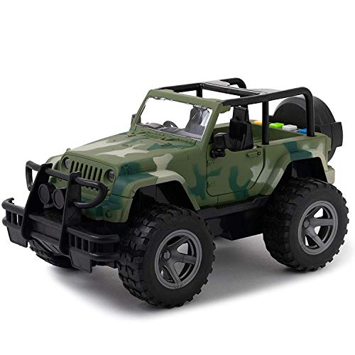 Toy To Enjoy Army Truck Toy with Flashing Light & Sound Effects - Friction Powered Wheels & Openable Doors - Heavy Duty Plastic Military Vehicle Toy for Kids & Children