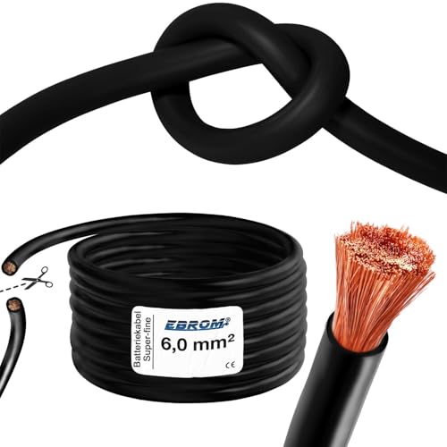 EBROM Cable de batería 6 mm² cobre fino negro muy flexible, extremadamente flexible, PVC blando, alambre más fino de cobre completo OFC 99,9% por metro en longitud 6mm2-6 mm2 para inversores
