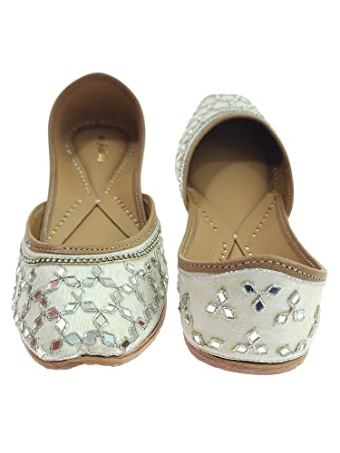 Image of Fulkari Women's Mirror Genuine Soft Leather Juttis | Bite and Pinch Free Jutis | Ladies Punjabi Jutti | Wedding Flat Stylish Mojari | Phulkari Ethnic Flats For Girls |