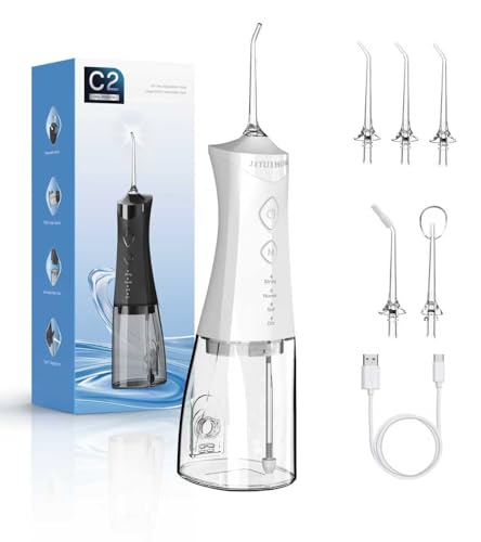 Water Dental Flosser Cordless for Teeth, 350ML Water Dental Flosser Teeth Pick 4 Modes Portable Oral Irrigator with 4 Jet Tips Rechargeable Flossers Oral Irrigator IPX7 Waterproof for Home Travel