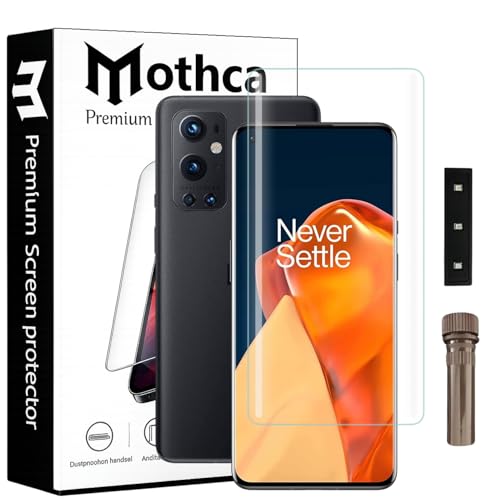 Image of Mothca Curved UV Tempered Glass Screen Protector for OnePlus 9 Pro | Transparent | Pack of 1 | Full Screen Coverage with UV Installation Kit