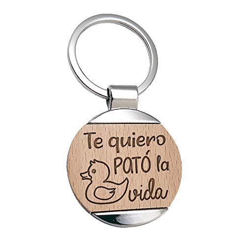 Llavero Te Quiero Pato La Vida Grabado en Madera - Llavero Frase De Amor para Enamorados - Regalo para Pareja Novios