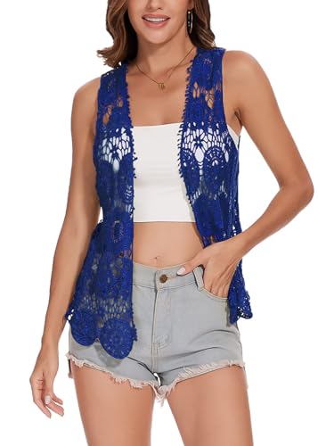 Image of Anna-Kaci Lace Front Open Sleeveless Top Cardigan Crochet Vest Cover up Summer Beachwear