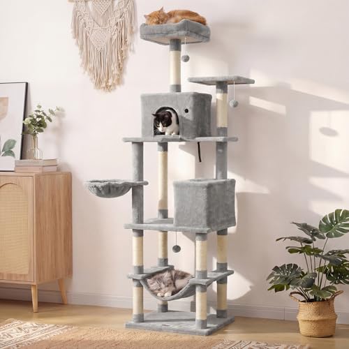 Árbol para gatos moderno de 80 pulgadas gris miniatura 1