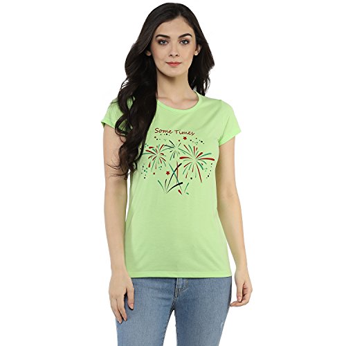Image of Modeve Women Printed Cotton Blend Half Sleeve Round Neck T-Shirt for Summer