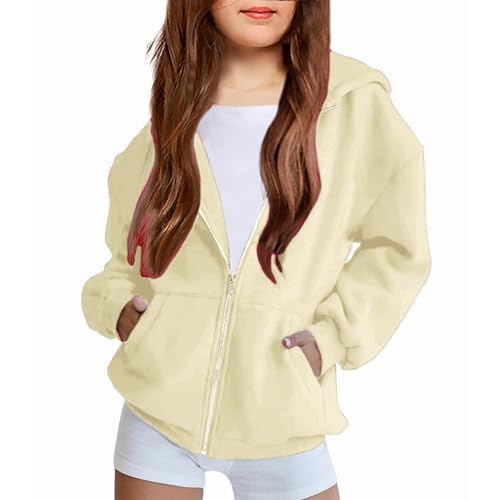 Zip Up Hoodie Kids Oversized Cute Long Sleeve Full Zip Sweatshirts Loose Fall Fleece Jackets Cute Sweater With Pockets