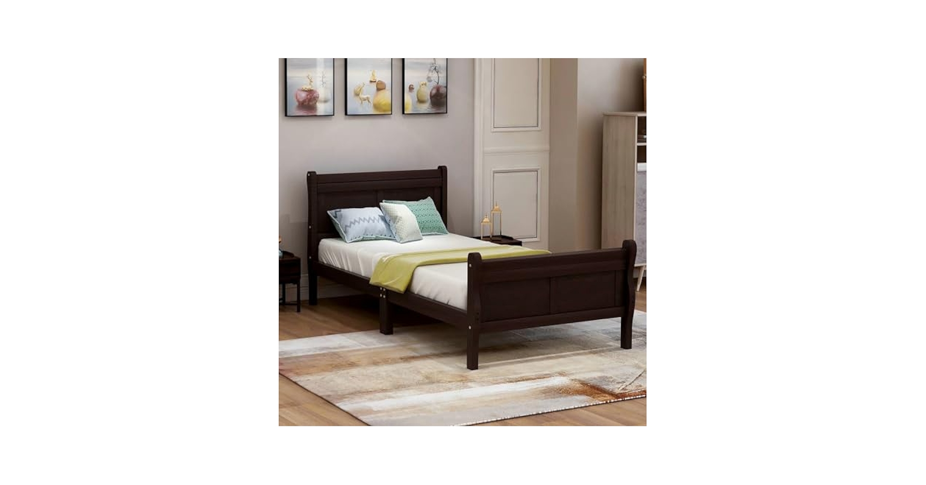 Amazon.com: Aienid Espresso Wood Platform Bed Twin Bed Frame