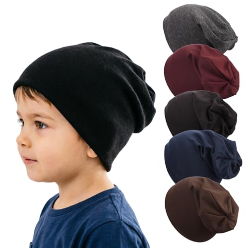 Image of DRESHOW BQUBO 5 Pack Unisex Baby Hats for Kids Cotton Skull Caps Soft Cute Knit Cap Baby Toddler Beanie 3 Months - 6 Years