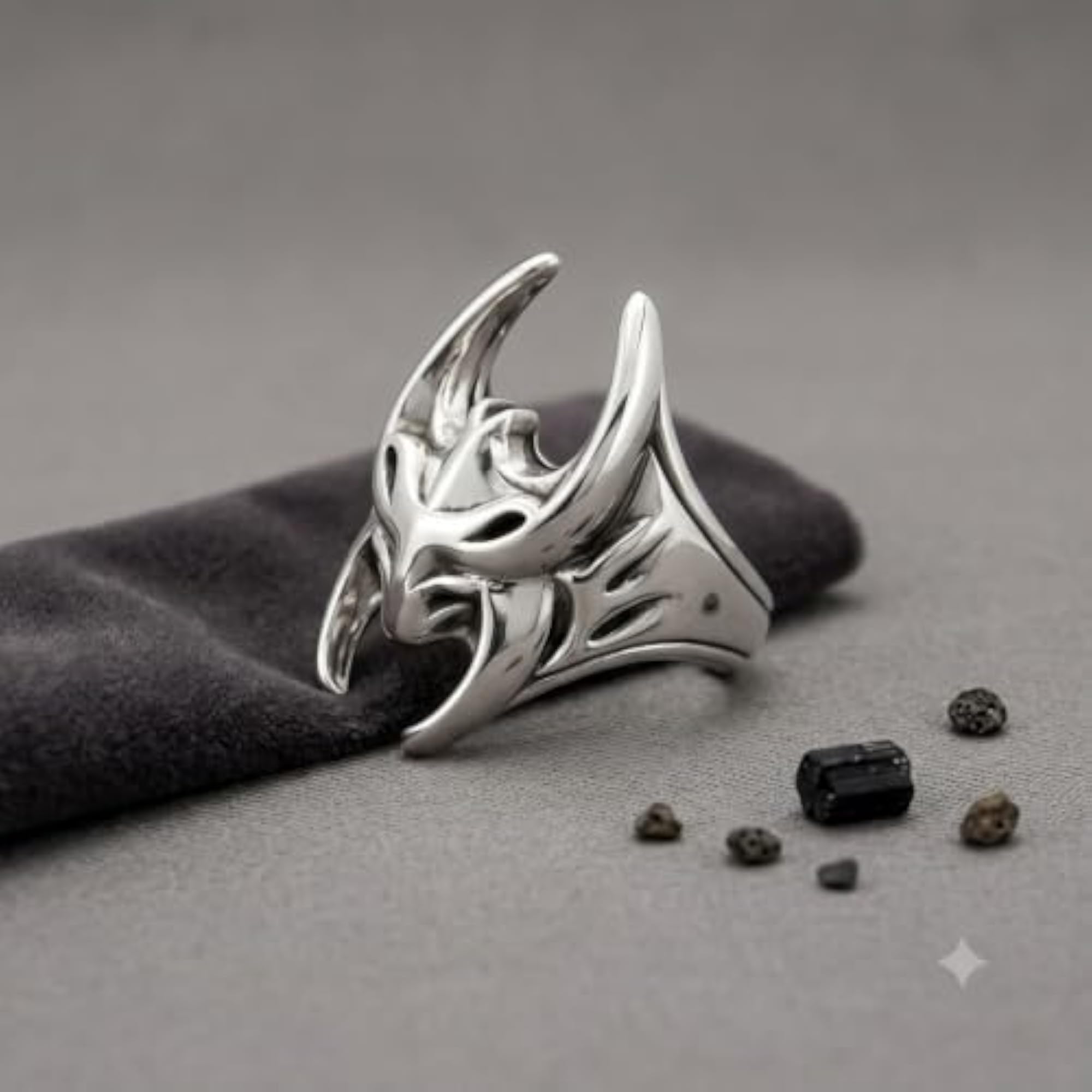 Viking Warrior Mask Adjustable Ring, Stainless Steel