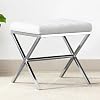 DUHOME Vanity Stool,Modern PU Leather Ottoman Stool Chair for Vanity Bench with Metal X Legs, Rectangle Makeup Stools Padded Foot Rest Ottoman for Makeup Room, Living Room, Bathroom,White