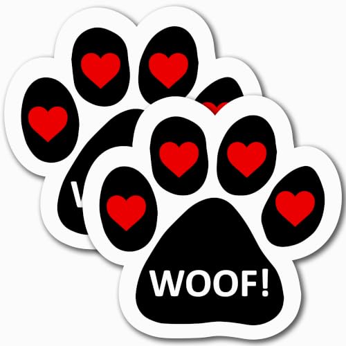 Image of Magnet Me Up Woof! with Heart Pawprint Magnet Decal, 5 Inch, 2 Pack, Heavy Duty Automotive Accessory Magnet for Cars, Trucks, and SUVs, UV- Printed, Vinyl, Crafted in USA