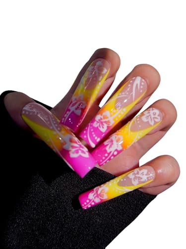 HAND-PAINTED White Press Ons Neon Small Press on Nails Long