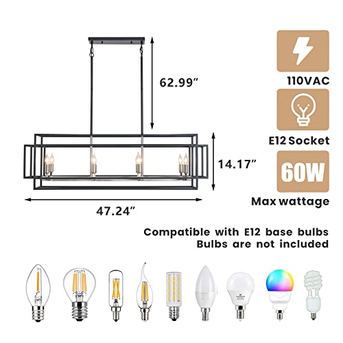 Wjshome Silver Farmhouse Kitchen Island Lighting Modern Linear Chandelier Industrial Dining Room Rectangular Light Fixtures For Living Room Foyer Bar (Silver, 8-Light) #TOP4