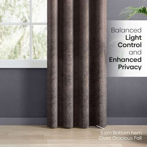 Image of haus & kinder Metallic Blackout Jacquard Door Curtain 7 Feet Long Pack of 1 | 100% Room Darkening Luxe Metallic Mocha 130 x 213 cm