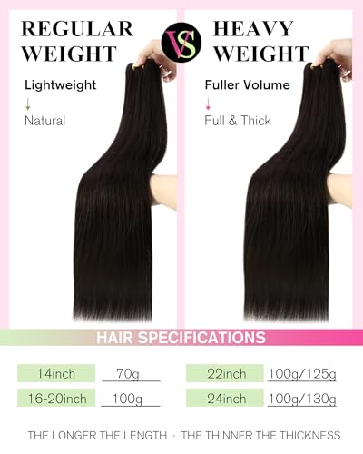 Image of YoungSee Human Hair Sew in Extensions Darkest Brown Hand Tied Weft Hair Extensions Human Hair Dark Brown Sew in Hair Extensions Short Straight Hair 14Inch 70G