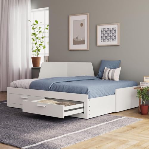 Image of Wakefit Bed | 3 Yr Warranty | Sofa Cum Bed, Comes with Drawer Storage, Noise-Free, Density: 680-750 kg /m, Termite & Borer Resistant, (Aster 78 x 30 - Frosty White)