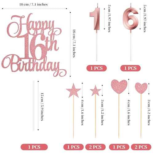 16th Birthday Cake Decorations, 16th Birthday Candles Cake Numeral Candles and Glitter Happy 16th Birthday Cake Toppers Set for Birthday Party Supplies (Rose Gold) - Image 4