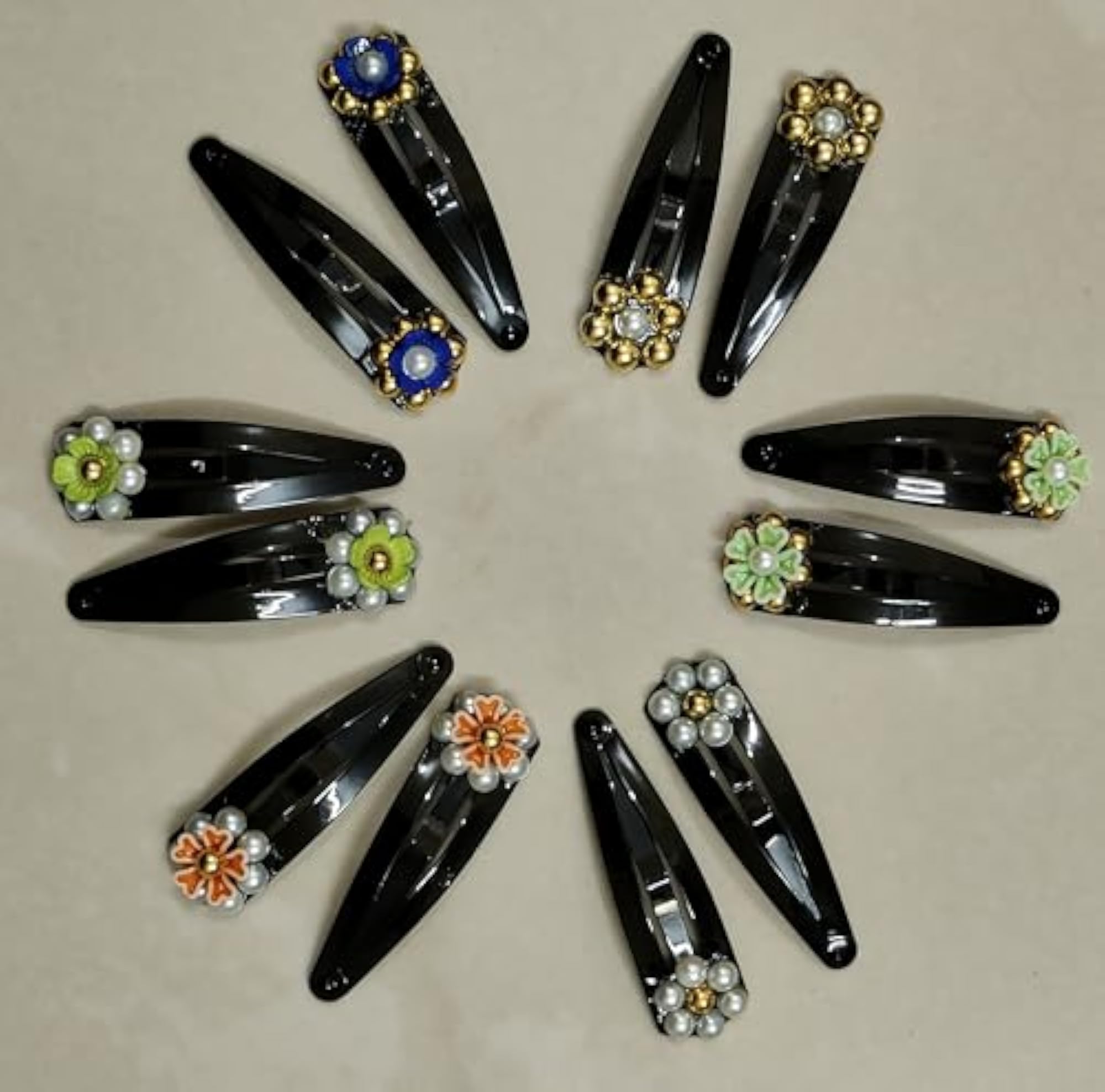 SDM Handcrafted Multicolor Beads Hair Clips, 12 Pieces