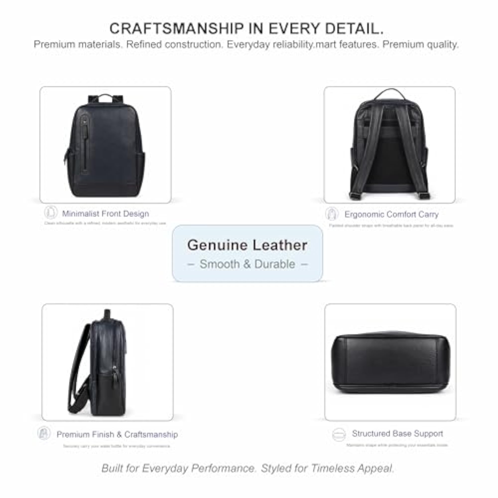 ZOA Genuine Leather Backpack for Men & Women, Navy