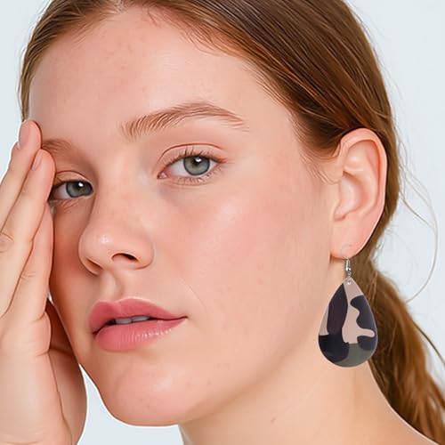 Camo Camouflage Earrings for Women Leather Dangle Soldier Army Green Jewelry Outfits Accessories3