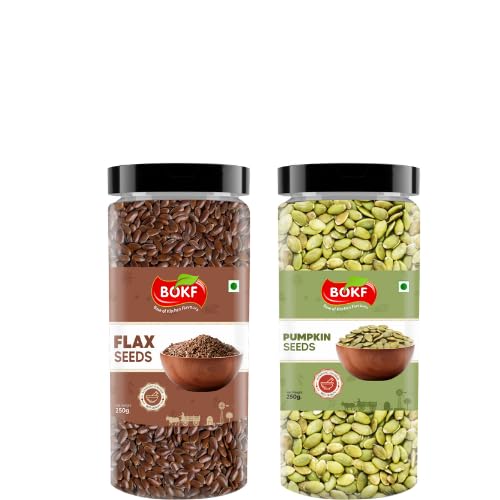 Image of BOKF Pumpkin Seeds + Flax Seeds Combo Pack | Natural & Raw Superfoods | Rich in Omega-3, Protein & Fiber | Healthy Snacking & Weight Management Seeds