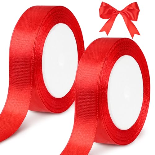 tenn well Red Satin Ribbon 20mm 44 Meters Smooth Fabric Satin Ribbon for Gift Wrapping Crafting Hair Bows Wedding Party and Christmas Decoration