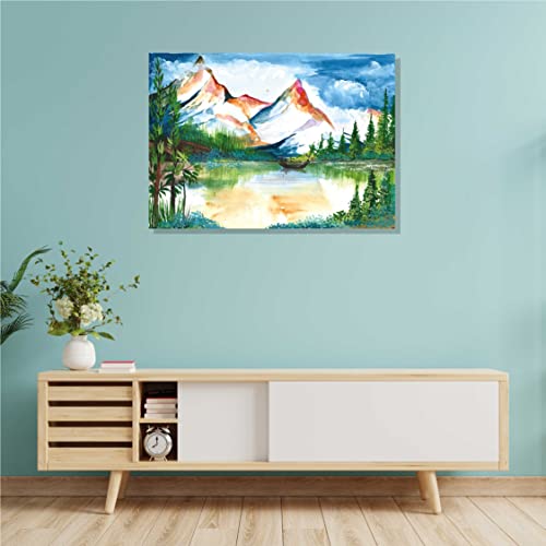 Image of RANGOLI 100% Cotton Stretched Canvas Painting 400 GSM, Framed Mountain Landscape Contemporary Canvas Abstract Wall Art for Living Room, 3D Paintings for Wall Decor (12 x 18 Inch With Frame)