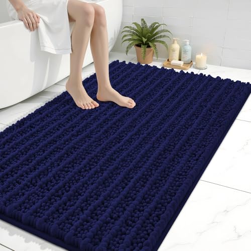 Image of Arotive Luxury Large Bathroom Rugs 40x32, Extra Soft Thick Absorbent Shaggy Chenille Bath Rugs, Machine Wash Dry, Bath Mats for Bathroom Floor, Tub and Shower, Home Decor Accessories, Navy