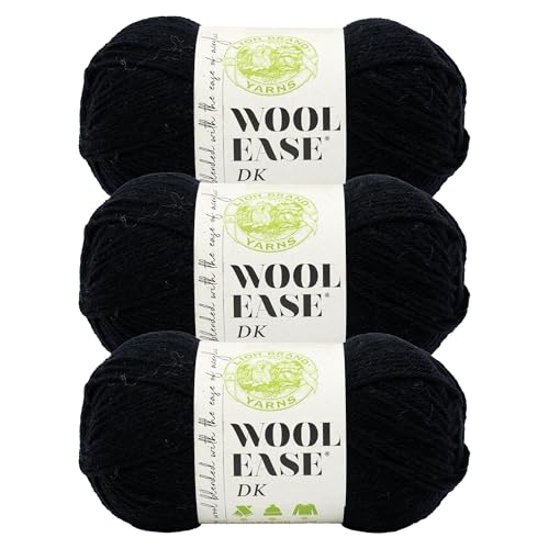 Image of Lion Brand Yarn, Wool-Ease DK Crochet & Knit Yarn, Black, 3 Pack | Classic DK Weight Wool Acrylic Blend Knit & Crochet Fiber for Warm Blankets, Light Sweaters, Fall & Winter Hats