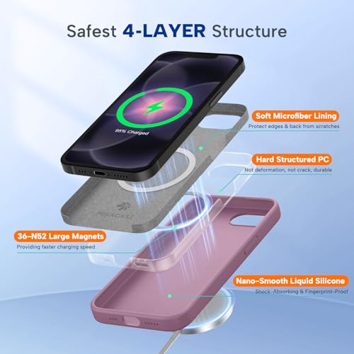 Image of Miracase Magnetic for iPhone 17e Case & iPhone 16e Case, [Soft Anti-Scratch Microfiber Lining], Compatible with MagSafe, Silicone Shockproof Protection Phone Case for iPhone 17e /16e, Blackcurrant