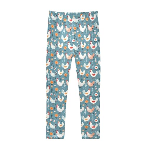 Chicken Cute Flower Girls Leggings Kids Yoga Pants Athletic Tights Pants 4-10 Years