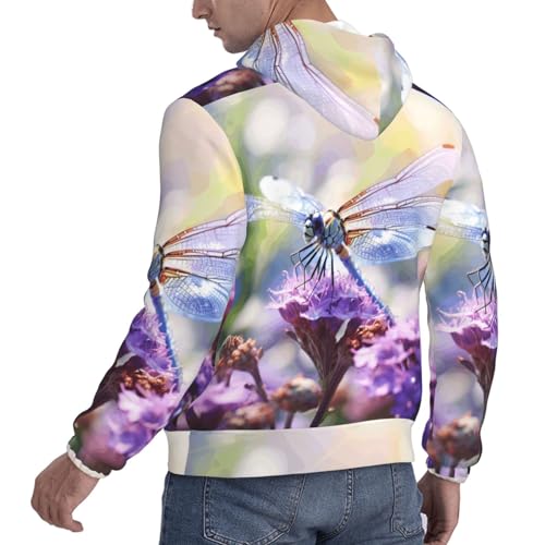 nanger Dragonflies And Flowers Print Men'S Casual Hooded Sweatshirt, Thin Fleece Long Sleeve Hoodie Pullover With Pocket4