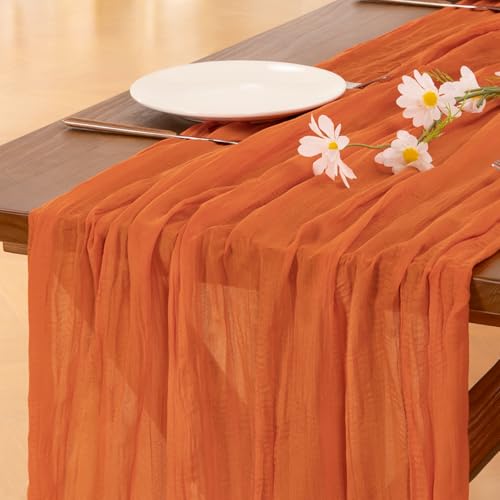 Image of Socomi 3pcs Orange Cheesecloth Table Runner Easter Spring Boho Rustic Gauze 120 inch 10FT Cheese Cloth Runner for Wedding Party Baby Shower Birthday Home Decor Holiday Decorations