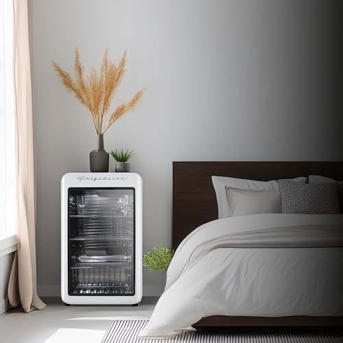 Frigidaire Retro Compact Refrigerator with Glass Door, 3.2 cu ft Countertop Fridge, Rounded Corners, Premium, for Office, Bedroom, Dorm Room, Cabin on Fridge.com