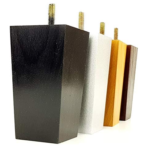 4x Wooden Furniture Legs M10(10mm) 120mm High Black Replacement Square Tapered Sofa Feet For Stools Chairs Sofas Settees Cabinets Beds PKC147 Cover