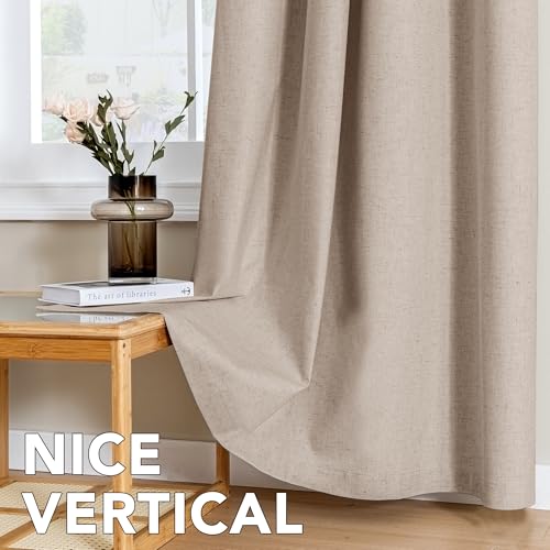 Image of H.VERSAILTEX Linen Curtains 100% Blackout Curtains for Bedroom 108 inch Long Full Light Blocking Nature Linen Blended Window Curtains for Living Room Nickel Grommet (2 Panels, Heathered Sand)