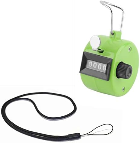 FormVan 4 Digit Hand Tally Counter with Lanyard, Mechanical Lap Tracker Manual Clicker with Metal Finger Ring Hoop Holder,Green