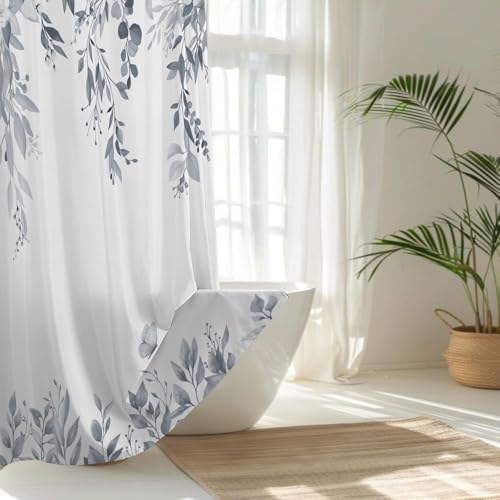 CTOTSYC Eucalyptus Shower Curtains for Bathroom, Light Grey Watercolor Leaves with Floral Shower Curtain Sets with Hooks, Waterproof Fabric Botanical Bathroom Decor, 72x84 Inches by CTOTSYC - Used condition - Image 8