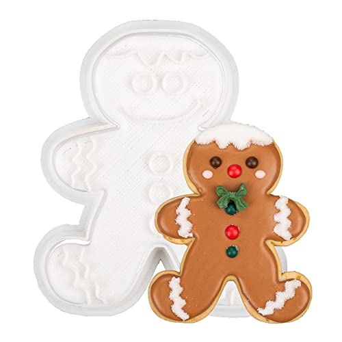 Christmas Gingerbread Man Cookie Cutter and Embosser Set Detail 3" Baking Mold