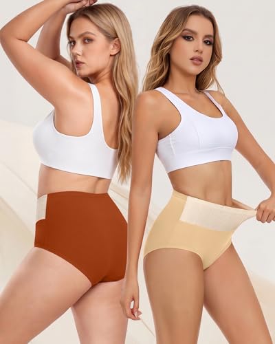 Image of Women's Cotton Underwear High Waisted Tummy Control Soft Stretch Briefs Full Coverage Panties 5 Pack