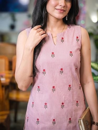 Image of Youthnic Women's Cotton Embroidered And Stripes Work Summer Wear Straight Kurti With farshi Salwar | Co Ord Set for Women Stylish | Office wear Kurta Set