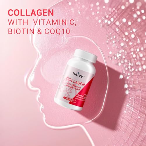 Image of Heivy Natural Collagen 5000 mg with Vitamin C, Biotin and CoQ10,Hydrolyzed Collagen Peptides Supportment for Women & Men, Multi Collagen Pill for Hair, Skin, Nails, Joint, Grass Fed, 300 Tablets