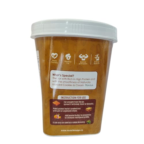 Image of Musclesupps Peanut Butter 1 Kg Cookies & Cream And Get Extra 1Kg Peanut Butter | High Protein Crunchy Peanut Spread With Cookie Chunks | Zero Trans Fat & Cholesterol | Rich In Healthy Fats & Fiber