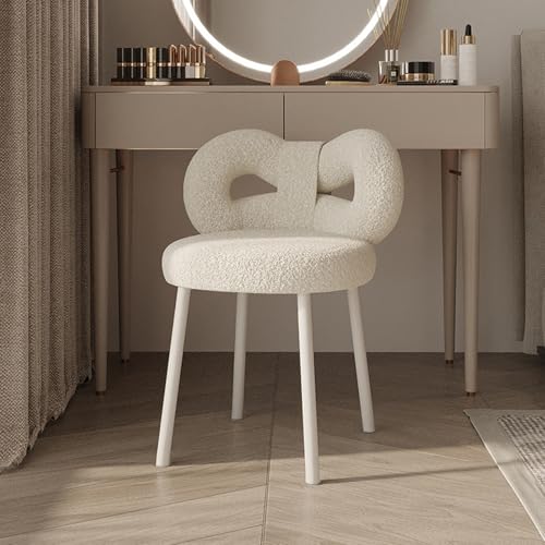 Tabouret de coiffeuse réglable avec dossier en forme de nœud, chaise de coiffeuse pour chambre à coucher, tabouret de maquillage pour filles avec cadre en acier au carbone (blanc)