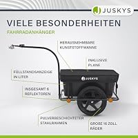 Juskys Fahrradanhänger 90 Liter - Lastenanhänger mit Kupplung, Deichsel — Anhänger für Fahrrad 40/80 kg Zuladung - Transportanhänger mit Schutzplane – Ansicht 3